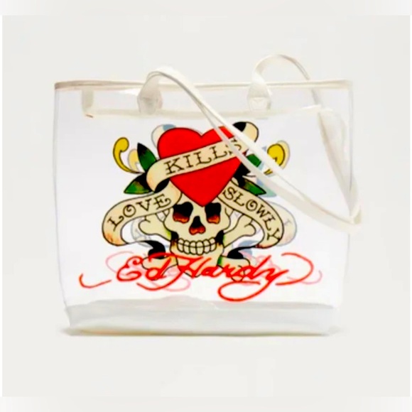 - Ed Hardy - Skull and Crossbones Clear PVC Tote NWT - Picture 1 of 2